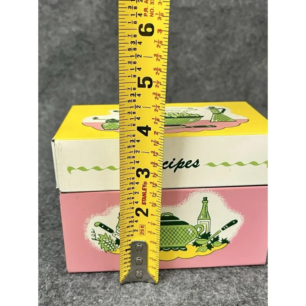 Vintage 1950s Ohio Art Metal Recipe Box Tin Litho Pink Yellow Retro Mid Century